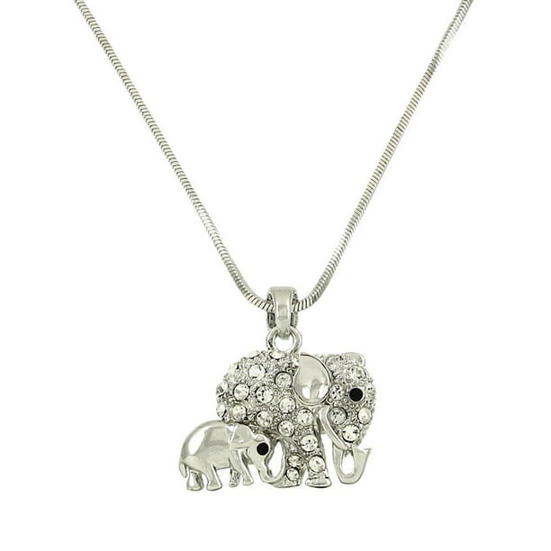 Sweet Elephant Family Necklace Crystal Rhinestone Pendant Fashion Jewelry Gift 